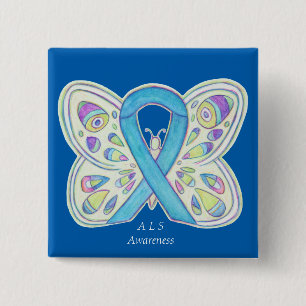 ALS Blue Butterfly Awareness Ribbon Anpassningsbar Knapp