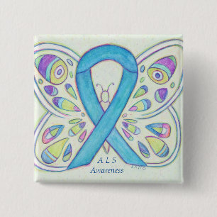 ALS Blue Butterfly Awareness Ribbon Anpassningsbar Knapp