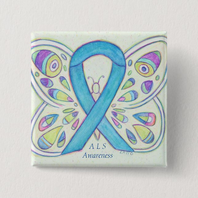ALS Blue Butterfly Awareness Ribbon Anpassningsbar Knapp (Framsida)