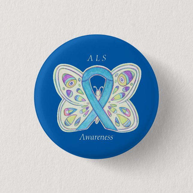 ALS Blue Butterfly Awareness Ribbon Anpassningsbar Knapp (Framsida)