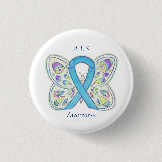 ALS Blue Butterfly Awareness Ribbon Anpassningsbar Knapp (Framsida)