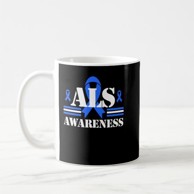 ALS-medvetenhet Patientstöd Gift Blue Ribbon Rec. Kaffemugg (Vänster)