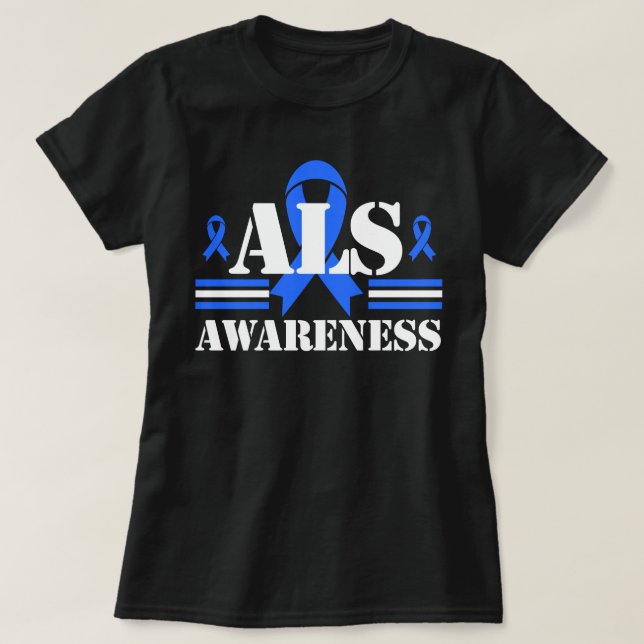 ALS-medvetenhet Patientstöd Gift Blue Ribbon Rec. T Shirt (Design framsida)
