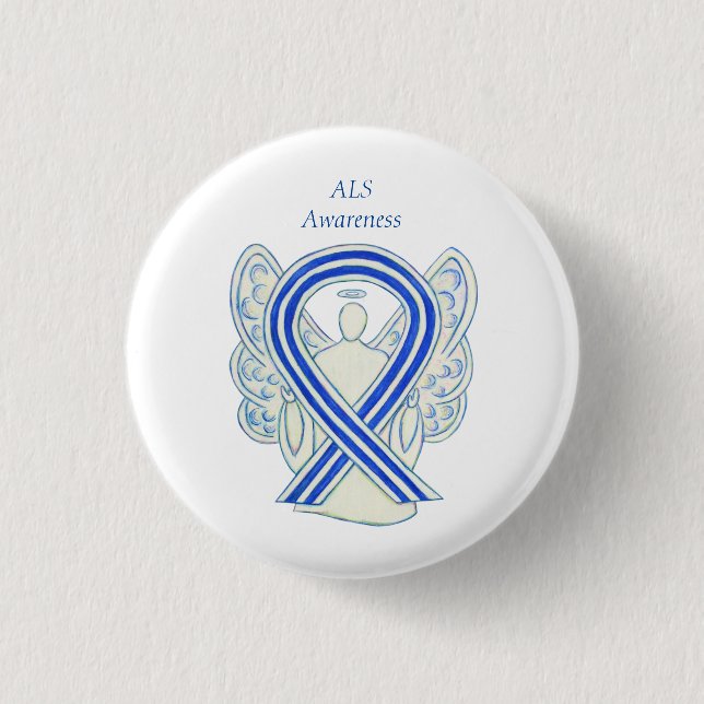 ALS-medvetenhet Ribbon Angel Art Button Stift Knapp (Framsida)