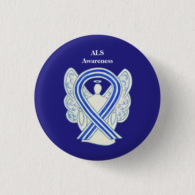 ALS-medvetenhet Ribbon Angel Art Button Stift Knapp (Framsida)