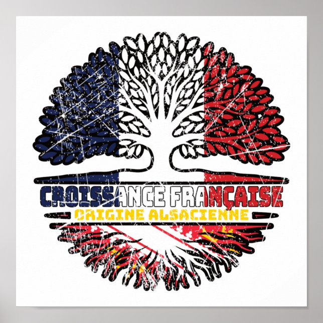 Alsace Alsatian Fransk Frankrike Träd Roots Flagga Poster (Framsidan)