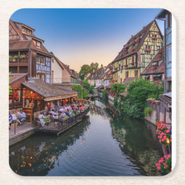 Alsace Frankrike Flower Vatten-kanalen Underlägg Papper Kvadrat