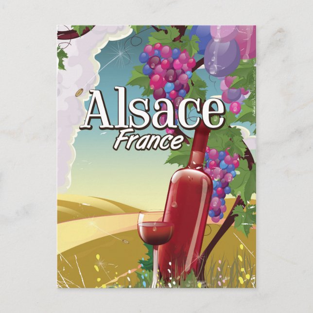Alsace Frankrike latmorgon vin affisch Vykort (Framsida)