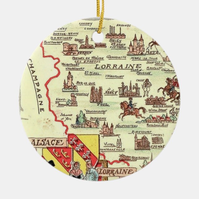Alsace Lorraine France  Illustrated Map  Julgransprydnad Keramik (Framsidan)