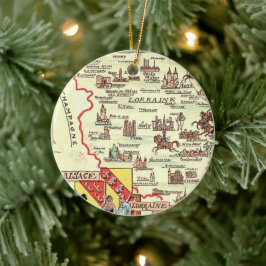 Alsace Lorraine Frankrike Illustrerad karta Julgransprydnad Keramik