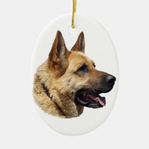 Alsatisk tysk herde hund porträtt julgransprydnad keramik