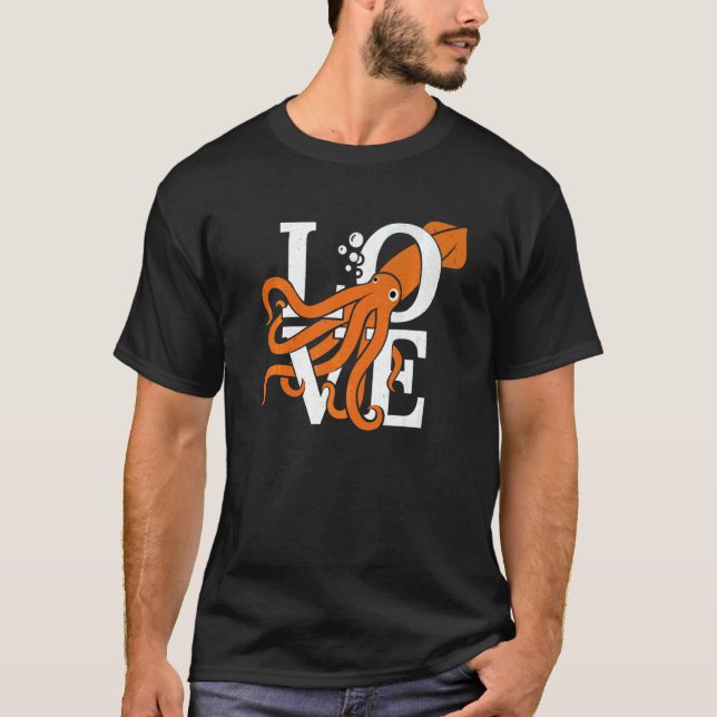 Älska Bläckfisk  Sepia Bläckfisk T Shirt (Framsida)
