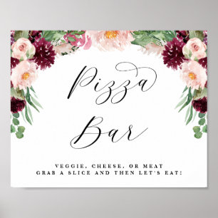 Älska Blommig Pizza Buffé Manus Bröllopsskylt Poster