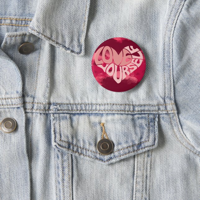 Älska Dig Själv Retro Rosa Hjärtan Knapp (In Situ)