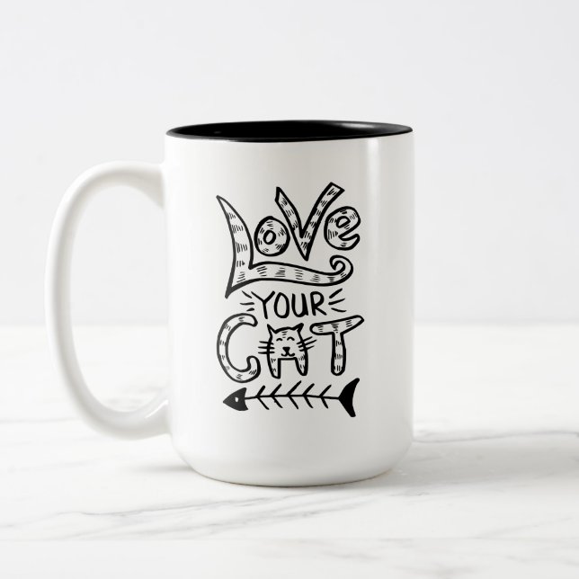 Älska Din Katt Söt Minimalistisk Kattmugg Två-Tonad Mugg (Vänster)