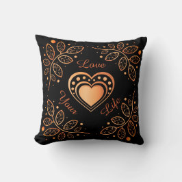 Älska Ditt Liv Svart & Orange Inspiration Mandala Kudde