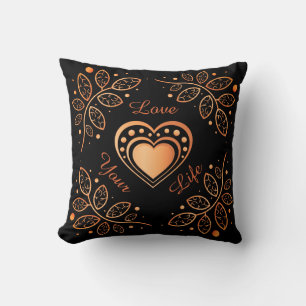Älska Ditt Liv Svart & Orange Inspiration Mandala Kudde
