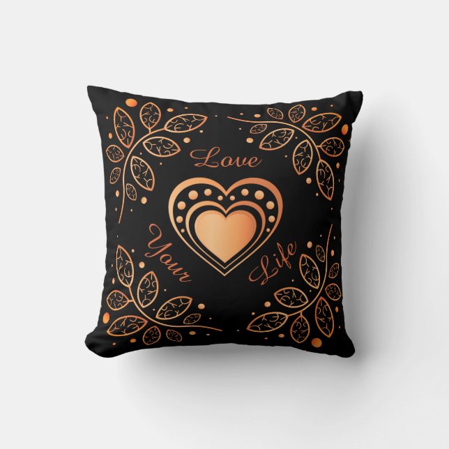 Älska Ditt Liv Svart & Orange Inspiration Mandala Kudde (Framsida)