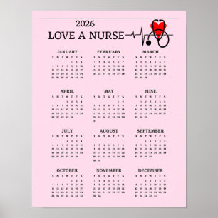 Älska en sjuksköterskehjärta Stetoskop 2026 Kalend Poster