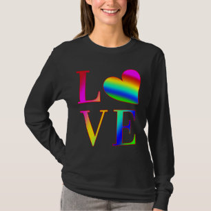 ÄLSKA FÄRGRIK TYPOGRAFI REGNBÅGE HJÄRTA T SHIRT
