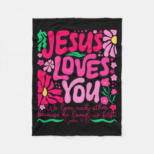 Älska Jesus Boho Blommig Religiös Tro Fleecefilt