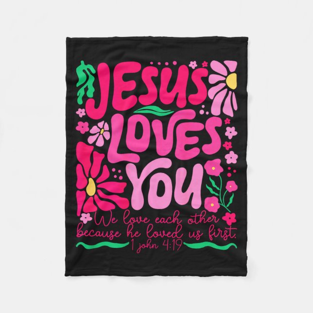 Älska Jesus Boho Blommig Religiös Tro Fleecefilt (Framsidan)