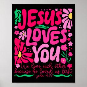 Älska Jesus Boho Blommig Religiös Tro Poster