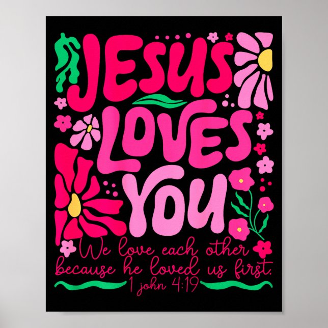 Älska Jesus Boho Blommig Religiös Tro Poster (Framsidan)