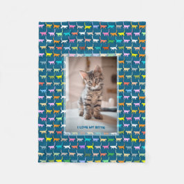Älska Min Kisse Din Anpassade Foto Katt Tryck Teal Fleecefilt