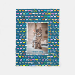 Älska Min Kisse Din Anpassade Foto Katt Tryck Teal Fleecefilt