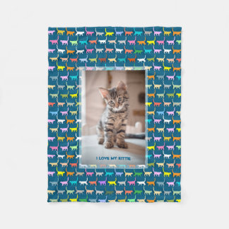 Älska Min Kisse Din Anpassade Foto Katt Tryck Teal Fleecefilt