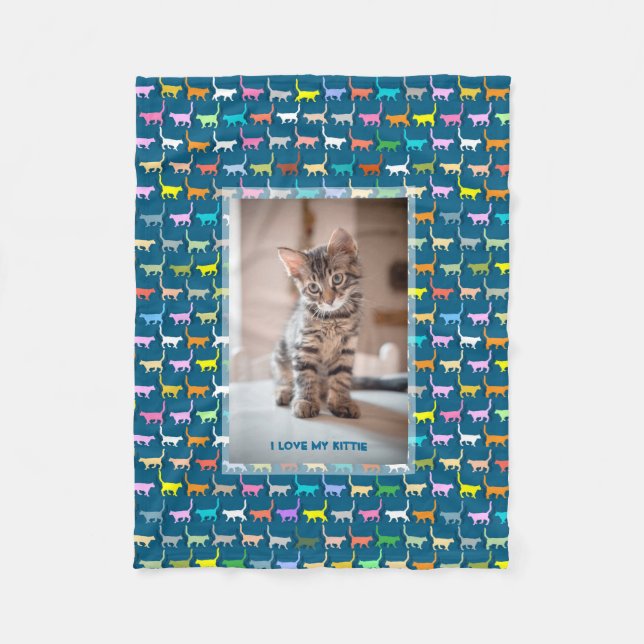 Älska Min Kisse Din Anpassade Foto Katt Tryck Teal Fleecefilt (Framsidan)