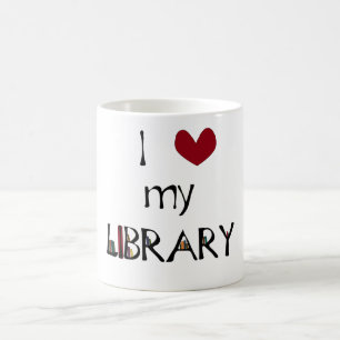 Älska mitt bibliotek kaffemugg