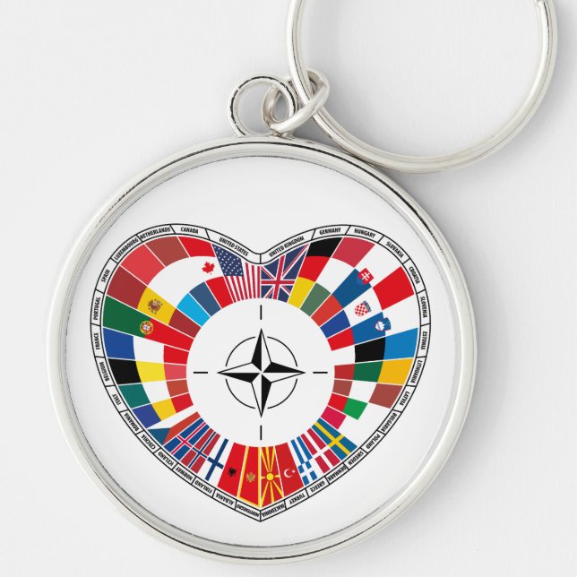 Älska NATO-länder, med NATO Rund Silverfärgad Nyckelring (Framsidan)