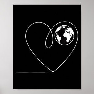 Älska planeten jorden hjärta glob minimalistisk poster
