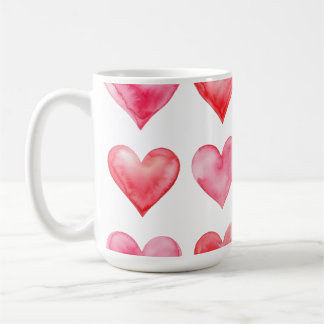 Älska rosa och röda akvarellhjärtan mönster kaffemugg