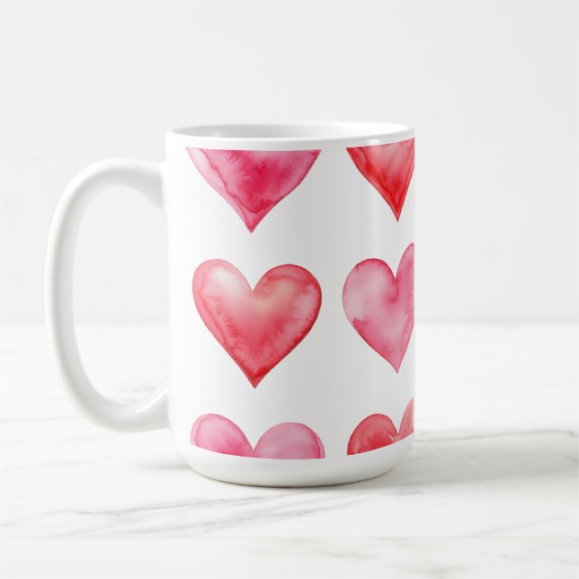 Älska rosa och röda akvarellhjärtan mönster  kaffemugg (Vänster)