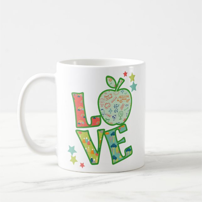 Älska Skola Äpple, Drags Tillbaka Till Skolan Kaffemugg (Vänster)