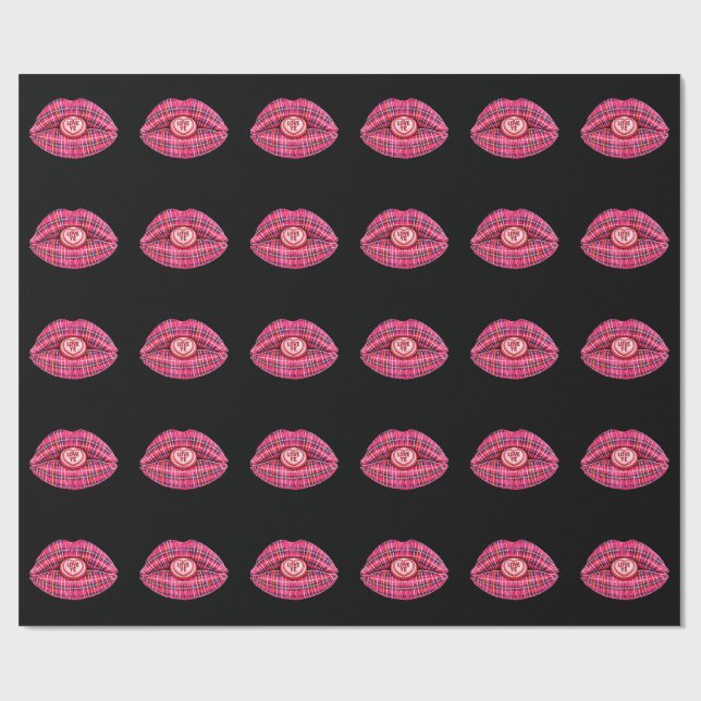 Älska skotsk Tartan Kyss Läppar Skottland rosa Presentpapper (Platt)