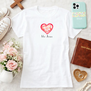 Älska som Jesus Blommig Röd Hjärtan Kristen T Shirt