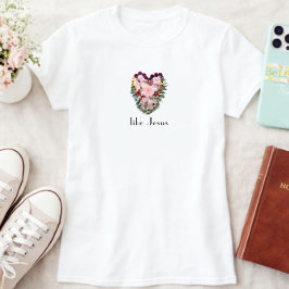 Älska som Jesus Blommigt Hjärtan Kristet T Shirt
