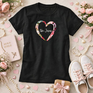 Älska som Jesus Blommigt Hjärtas Kristna Kvinnor T Shirt