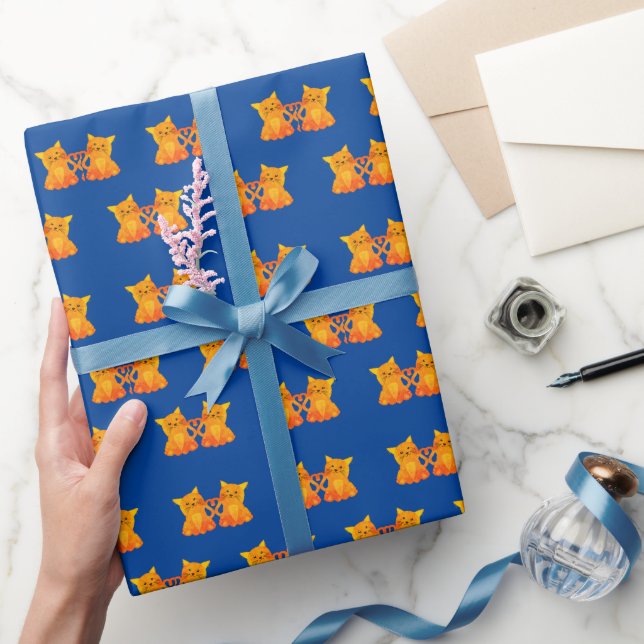 Älska söta orange kattungar på blå bakgrund presentpapper (Gifting)