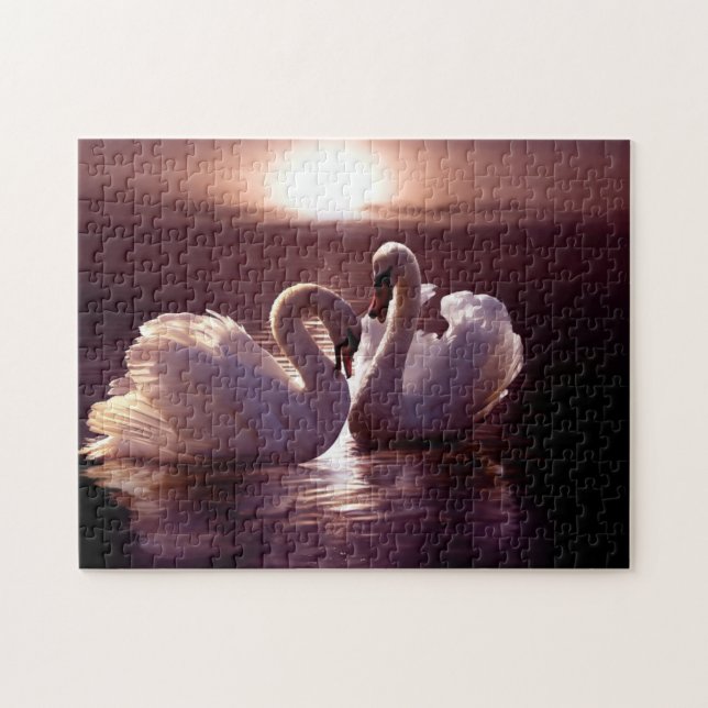 Älska svanar som bildar en hjärta pussel (Horisontell)