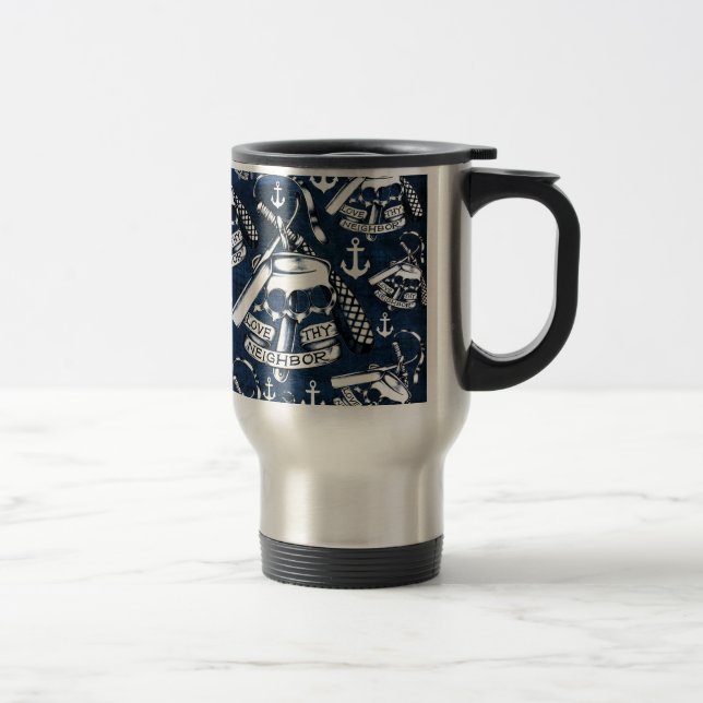 Älska thy retro tatueringmönster för grann i navy. resemugg (Höger)