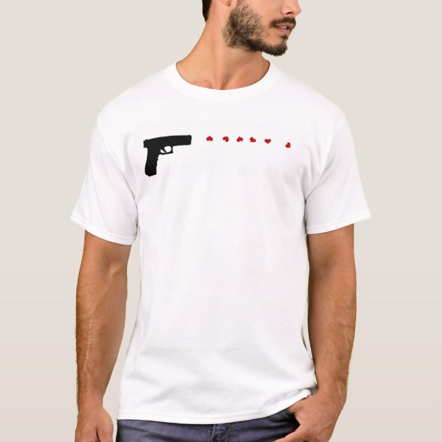 Älska vapenkvinna tunna vit och grått görade tee shirt (Framsida)