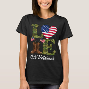 Älska Våra Veteraner Usa Flagga Hjärta Patriotisk T Shirt