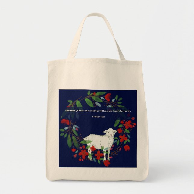 Älska Varandra | Lamm & Blommig Toteväska Tygkasse (Framsidan)