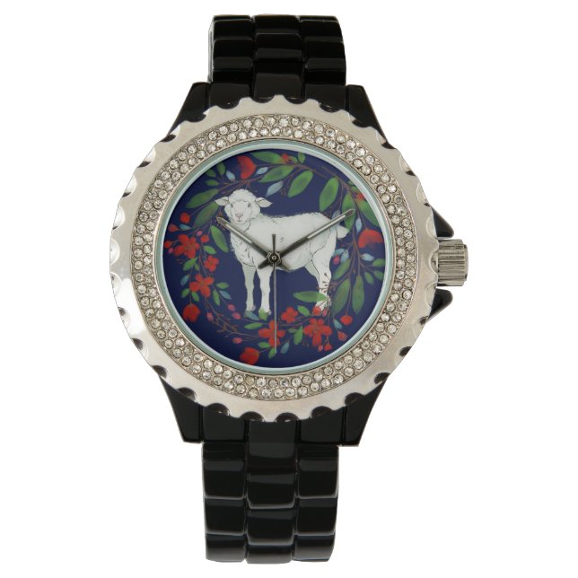 Älska Varandra | Lamm & Blommig Urklocka Armbandsur (Framsida)