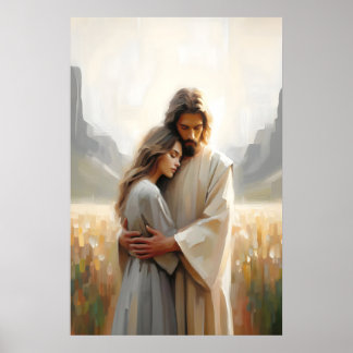 Älskad av honom Jesus kramar kvinna läkande famn J Poster